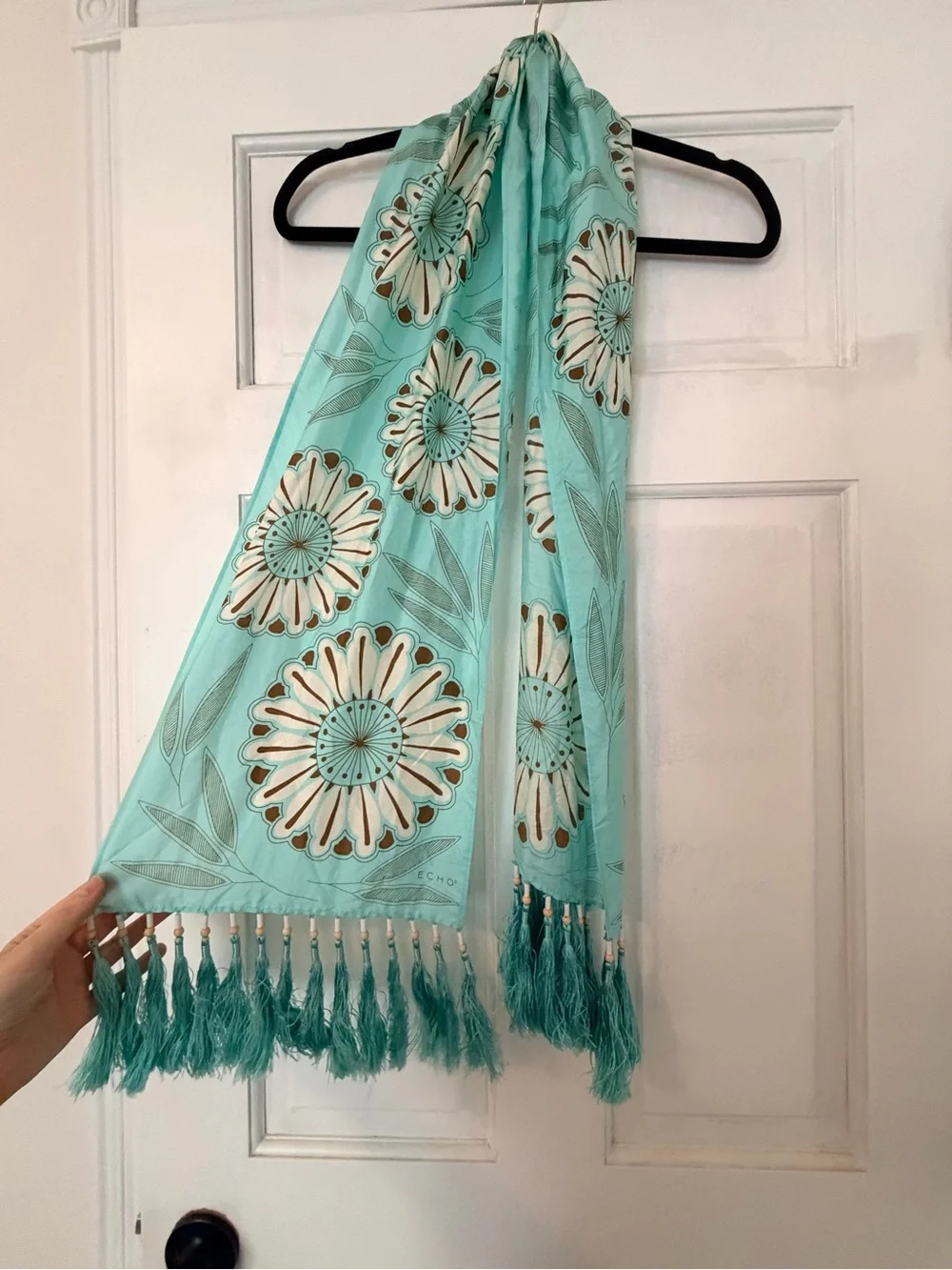Echo Turquoise Floral Fringe Scarf